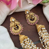 Elegant Dual Peacock Jada Billai with Pearl Maatil-Bun Billai-Red-G13083